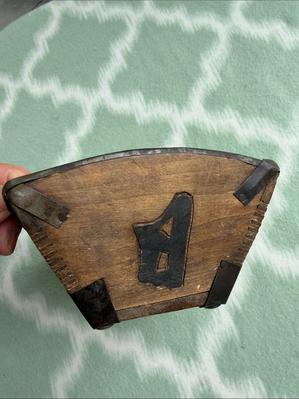 Antique Chinese Wooden Rice Bucket with iron and dovetail joints - brown tan